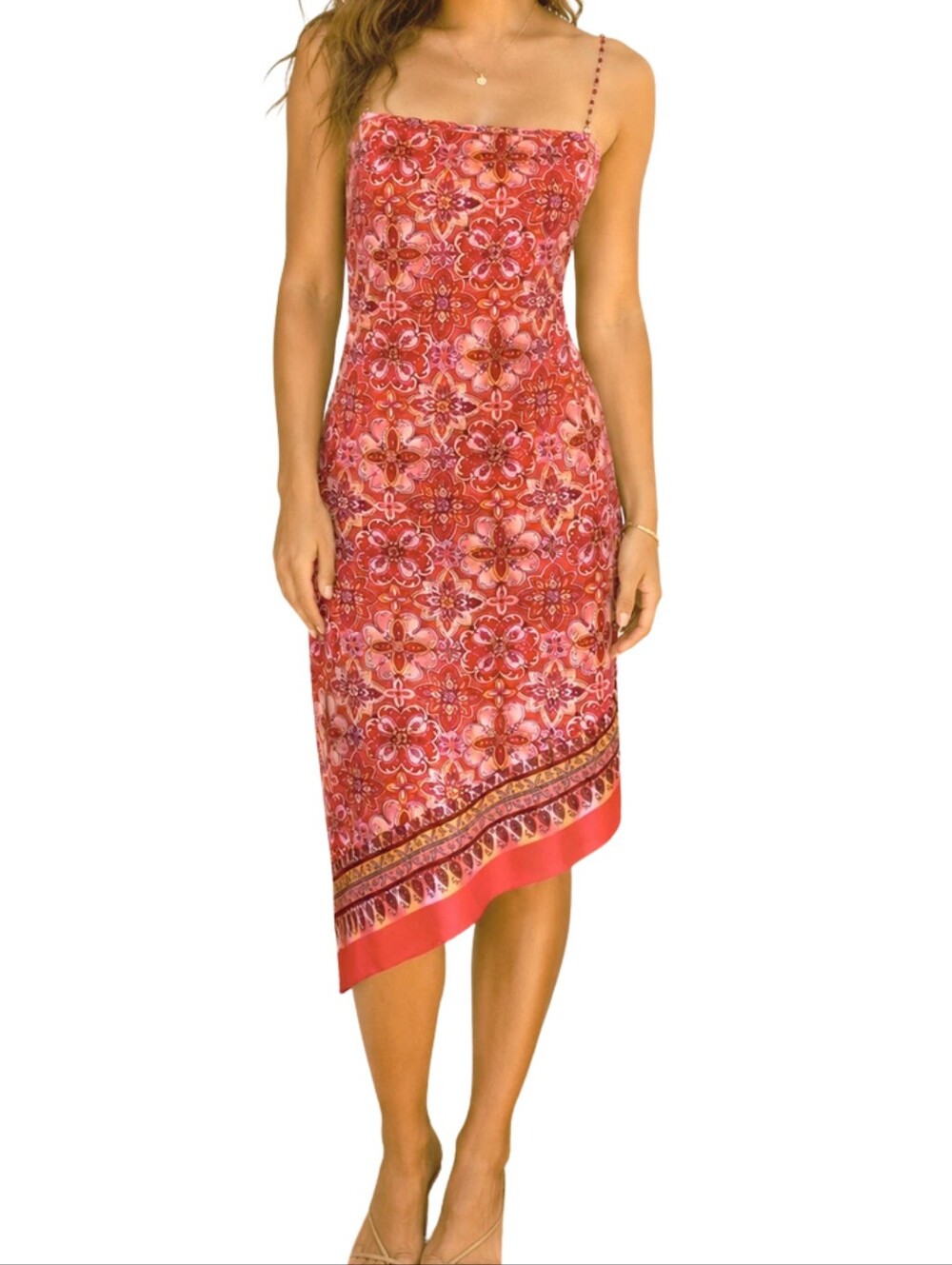Vintage 90s Younique Asymmetrical Beaded Spaghetti Strap Dress, Small
